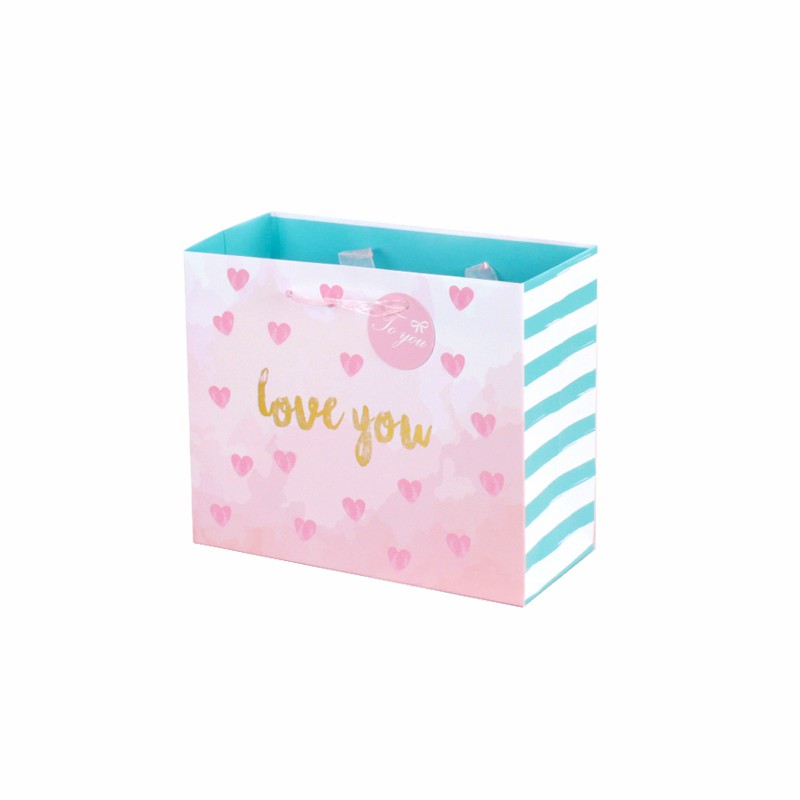 Valentine Gift Paper Bag With Handles Punch Handle Style Plain Paper Bags