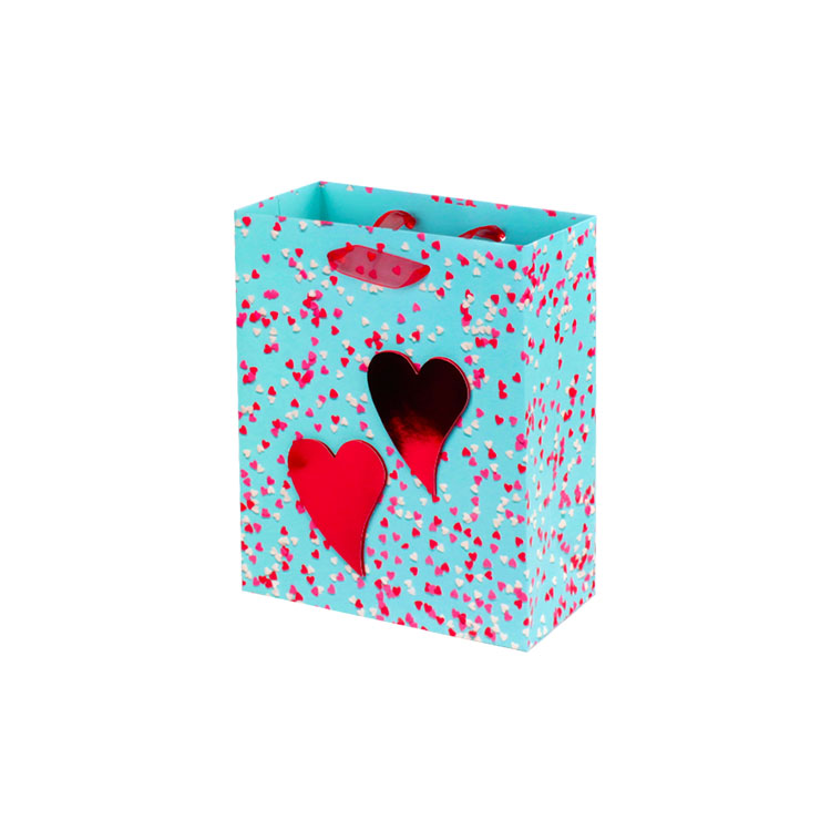 Valentine Custom Gift Paper Bag Punch Handle Style Pink Paper Bags